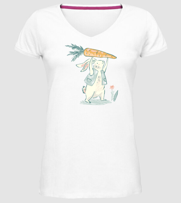 Iepuraș de Paște cu morcov model alb pe tricou