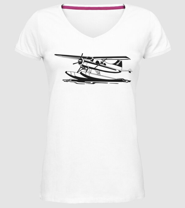 Hydroplane avion model alb pe tricou