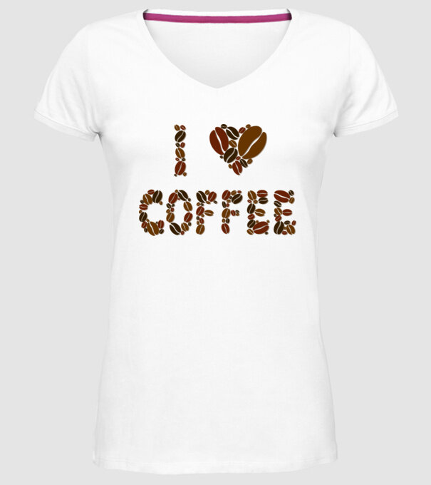 I Love Coffee model alb pe tricou