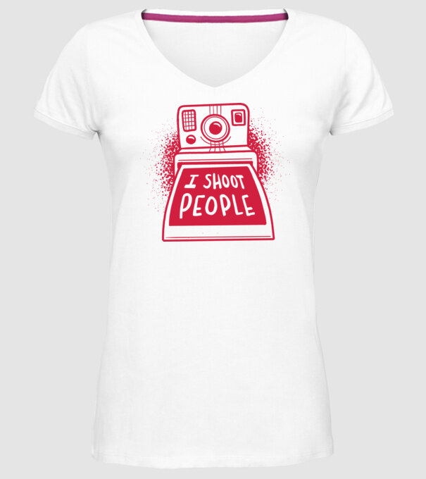 I shoot people - Fotograf model alb pe tricou