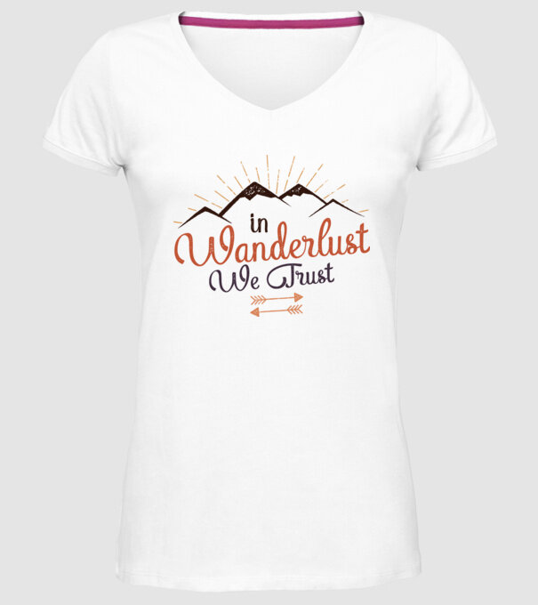 In Wanderlust we trust model alb pe tricou