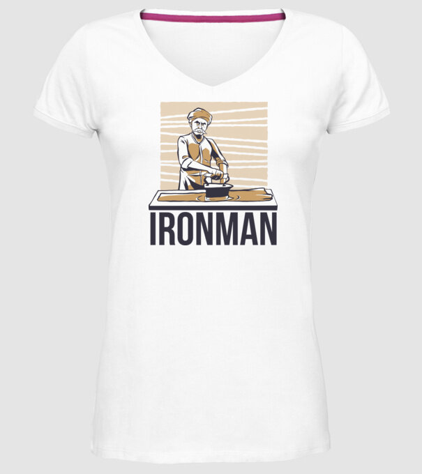 Ironman Om care calcă (montează metal) model alb pe tricou