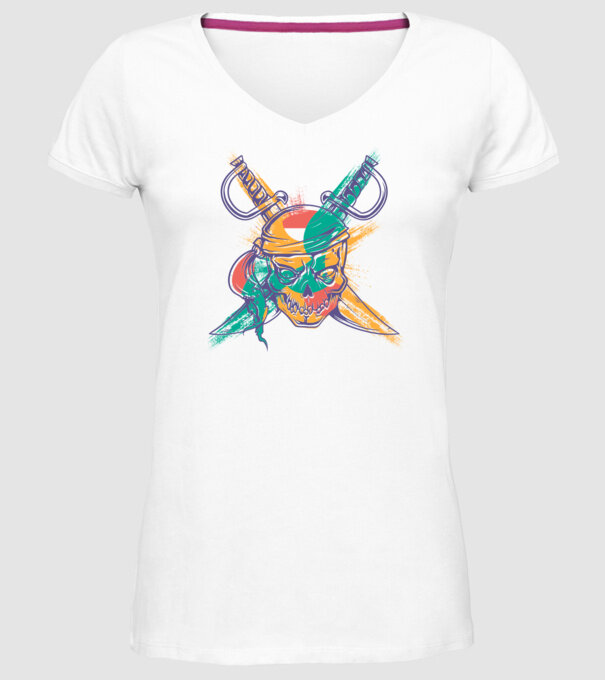 Craniu de pirat model alb pe tricou