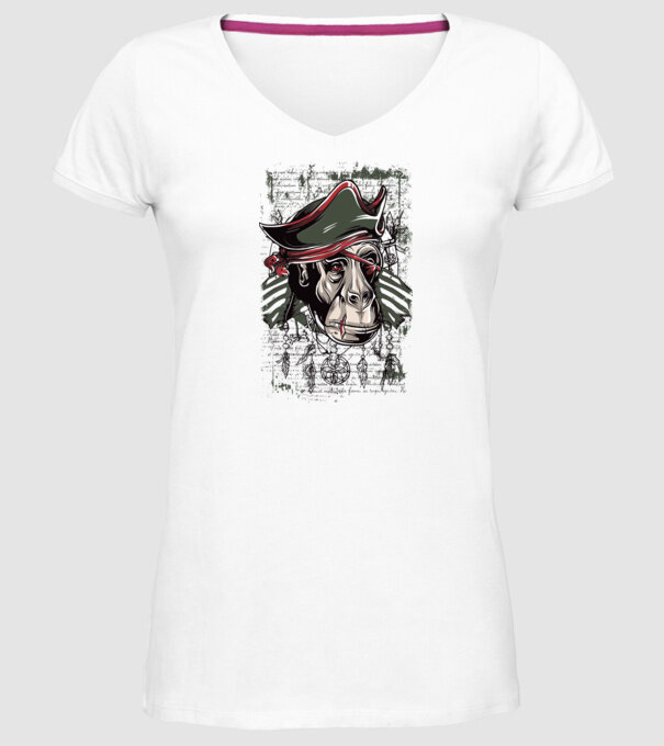 Maimuță Pirat model alb pe tricou