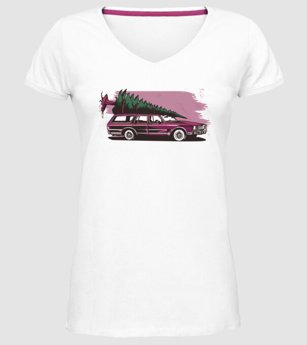 Pom de Crăciun cu mașină Retro tricou model alb pe tricou
