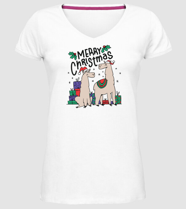 Alpaca de Crăciun model alb pe tricou