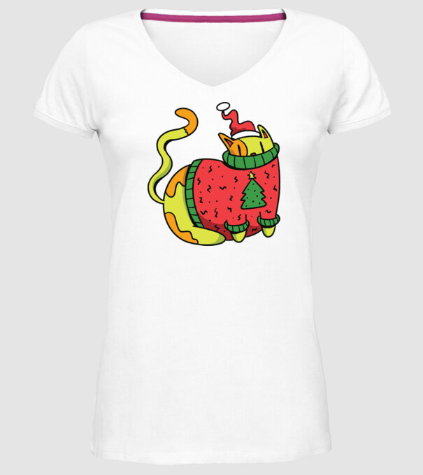 Pisică de Crăciun model alb pe tricou
