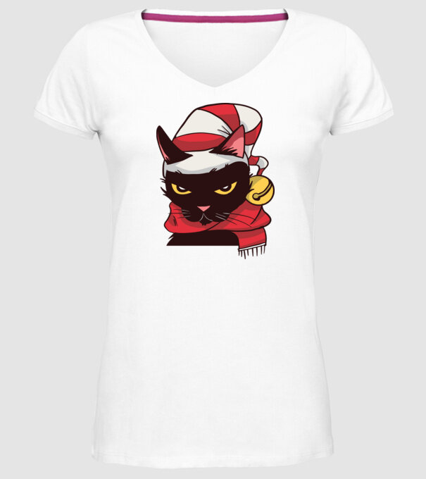 Pisică de Crăciun model alb pe tricou