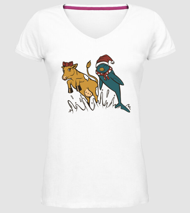 Delfin și Vacă de Crăciun model alb pe tricou