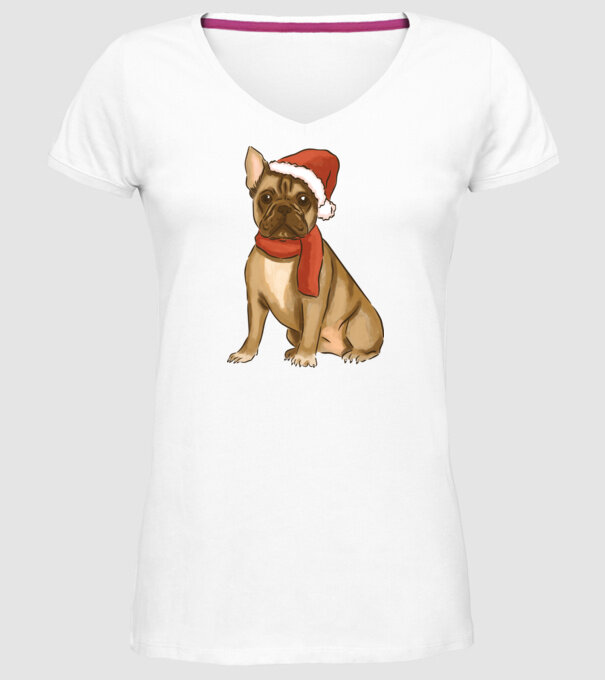 Bulldog francez de Crăciun model alb pe tricou