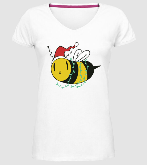 Albină de Crăciun model alb pe tricou