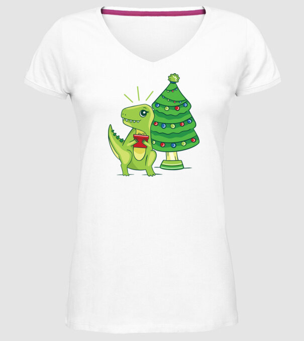 T-rex de Crăciun model alb pe tricou