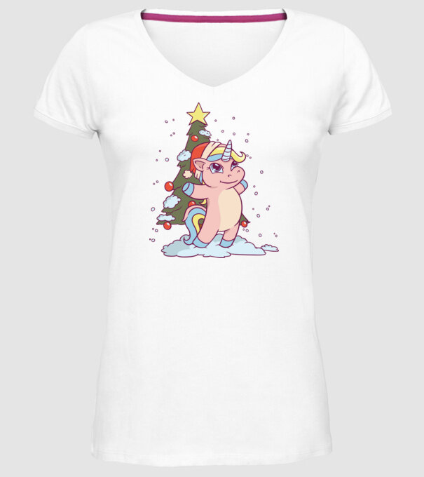 Unicorn de Crăciun model alb pe tricou