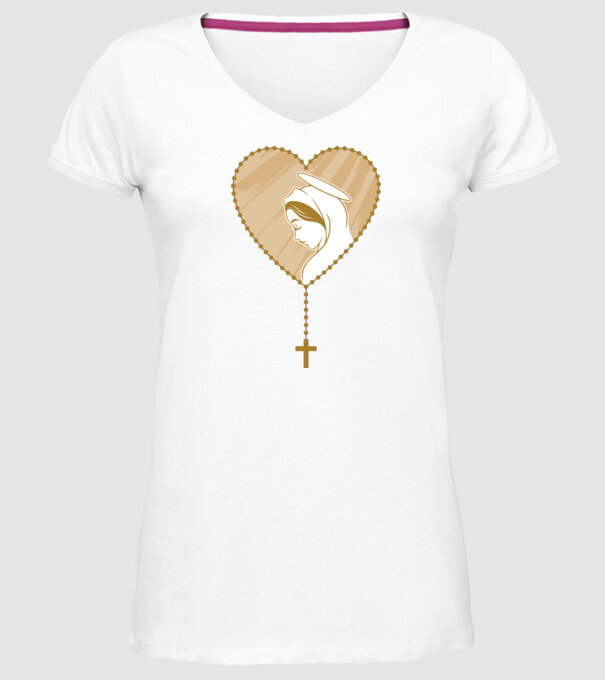 Cruce rozariu catolic model alb pe tricou
