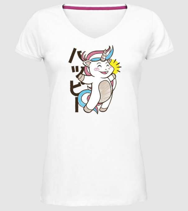 Kawaii unicorn model alb pe tricou