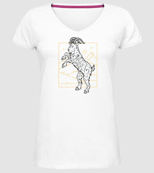 Capră model alb pe tricou