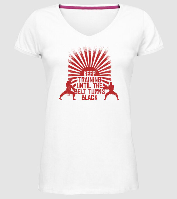 Keep Training until the Belt turns black model alb pe tricou