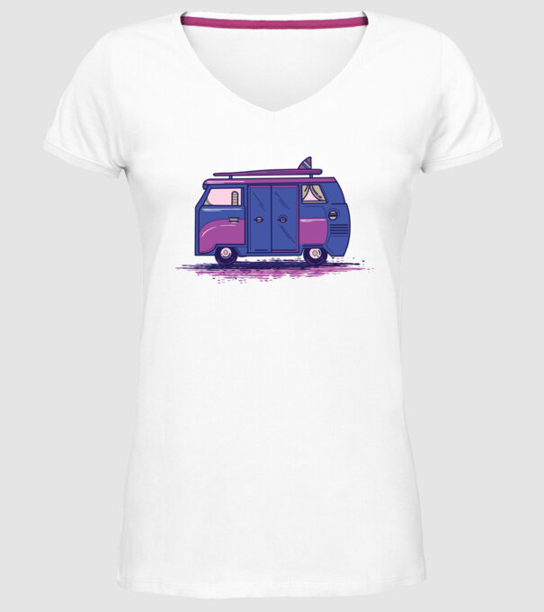 Mașină de camping model alb pe tricou