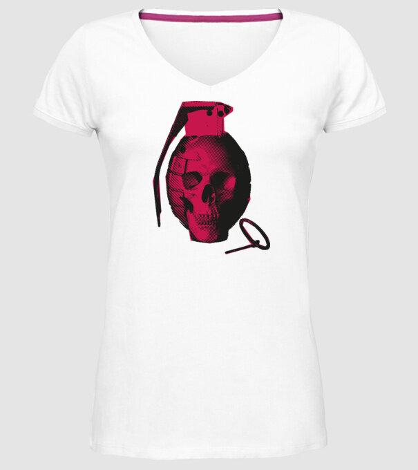 Grenadă de mână Craniu model alb pe tricou