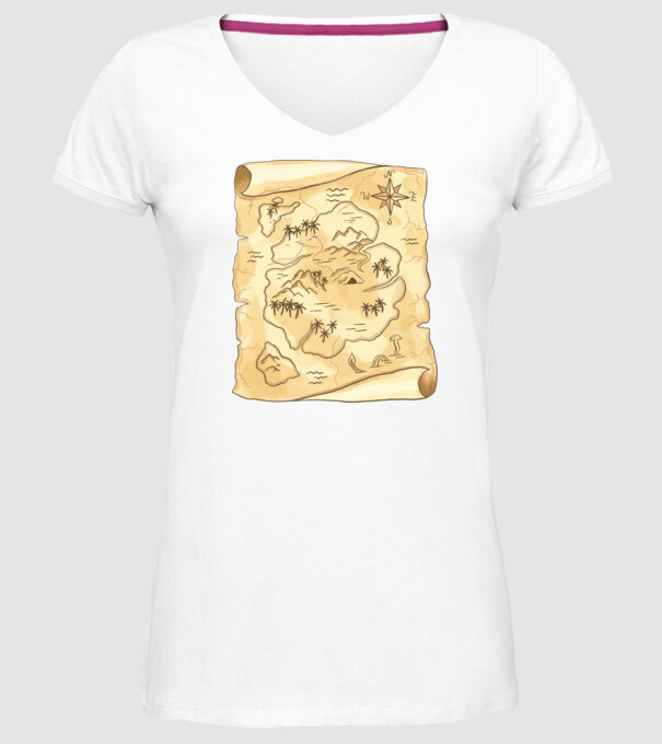 Hartă cu comori model alb pe tricou