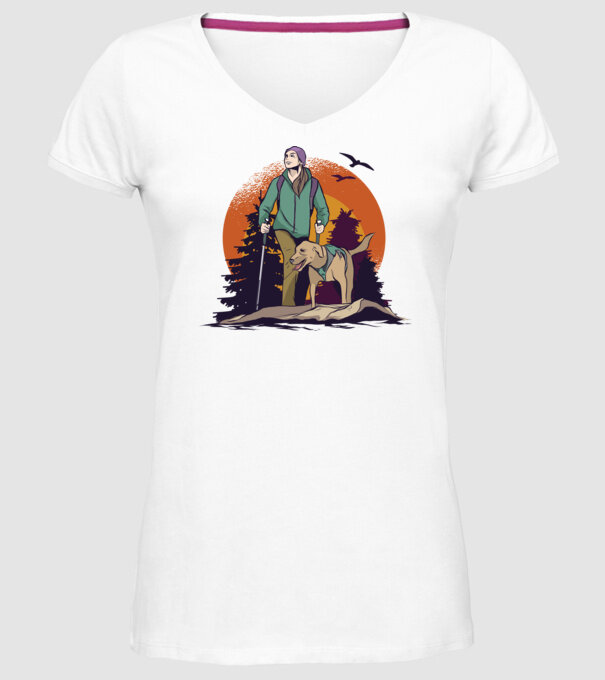 Excursie cu câine model alb pe tricou