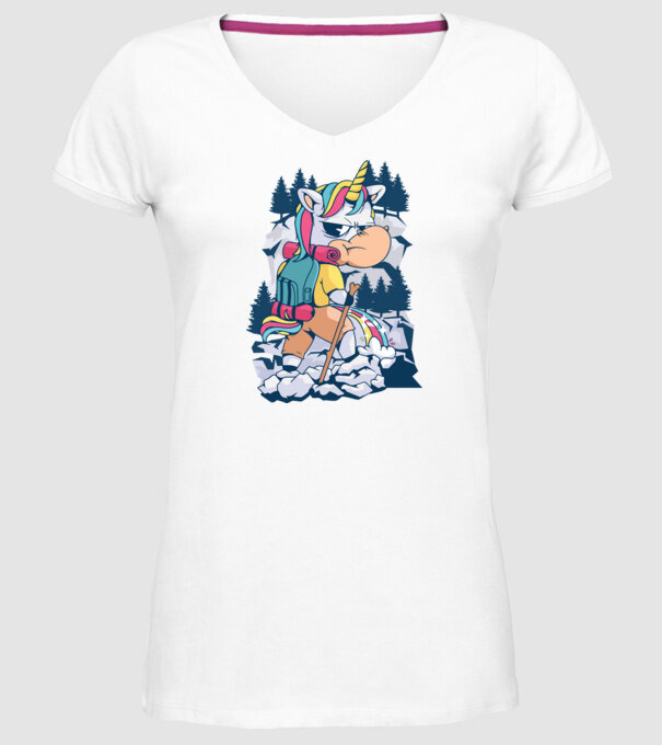 Unicorn excursionist pipi model alb pe tricou
