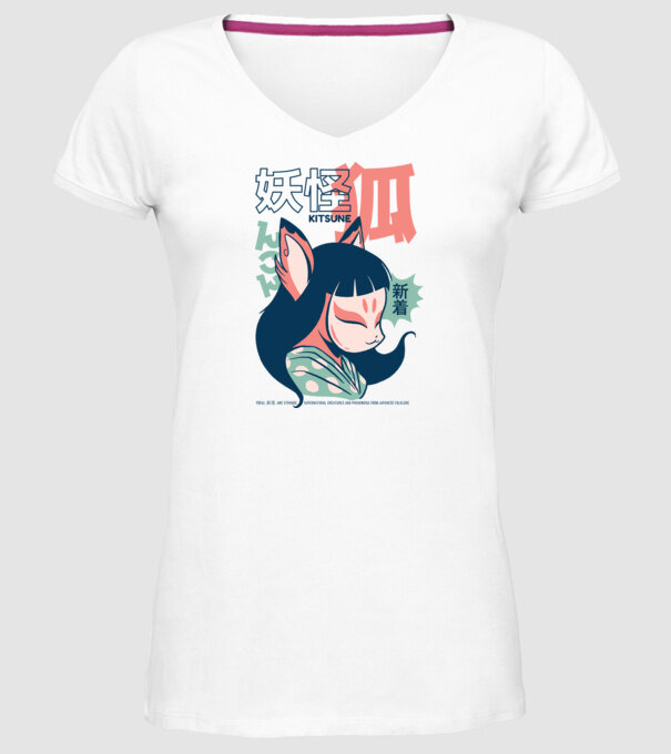 Kitsune Yokai Anime model alb pe tricou