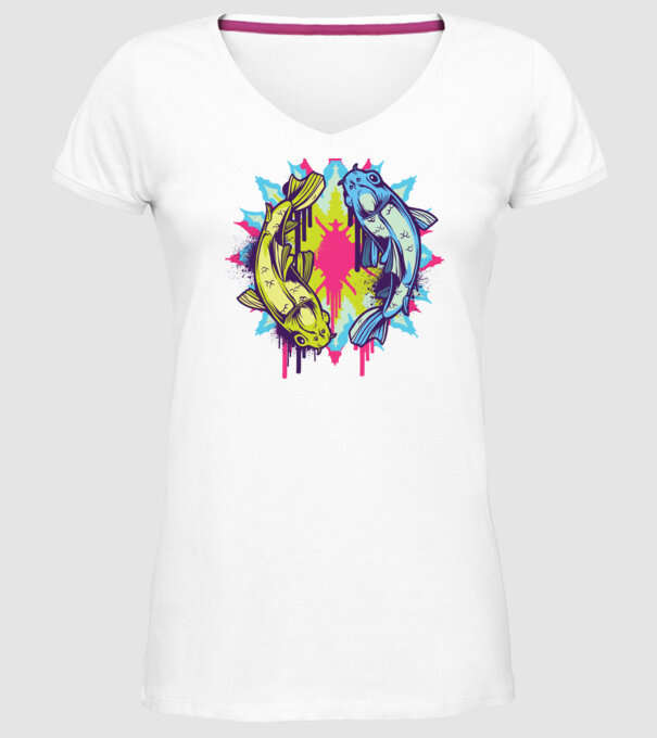 Crap Koi Colorat model alb pe tricou