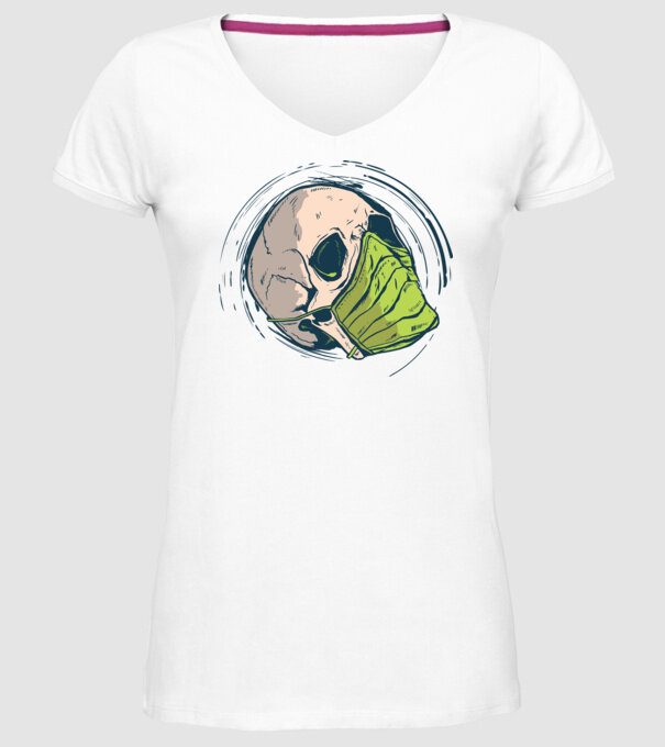 Craniu cu mască model alb pe tricou