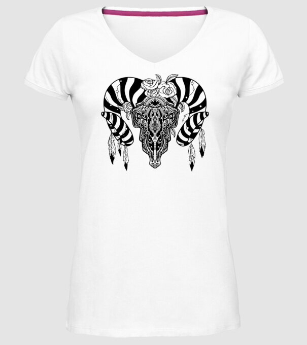 Craniu Tribal model alb pe tricou