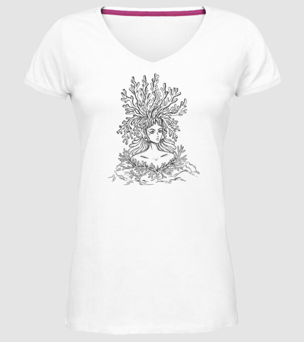 Cap de femeie Coral model alb pe tricou