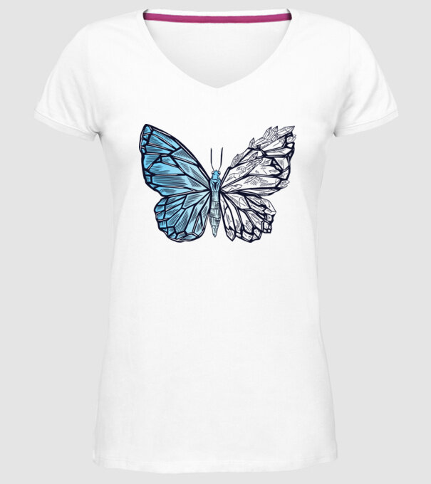 Fluture cristal model alb pe tricou
