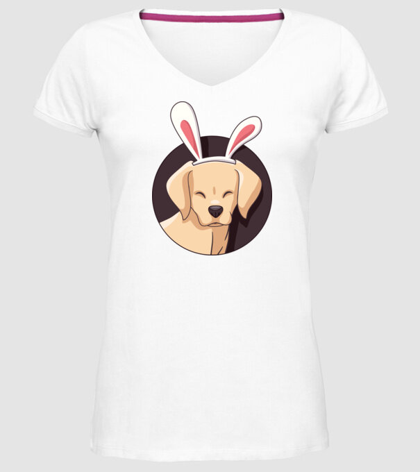 Iepuraș Labrador pentru Paște model alb pe tricou