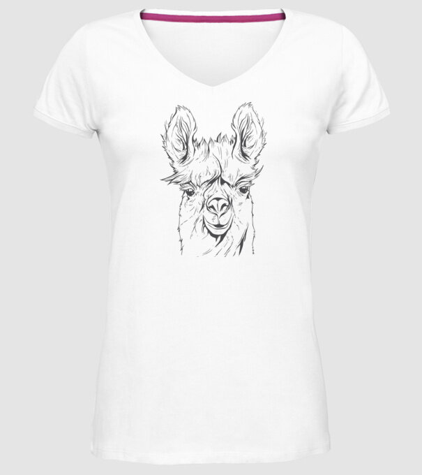 Cap de Lama model alb pe tricou