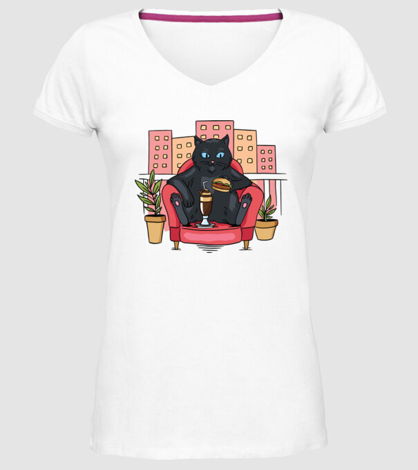 Pisică relaxându-se model alb pe tricou