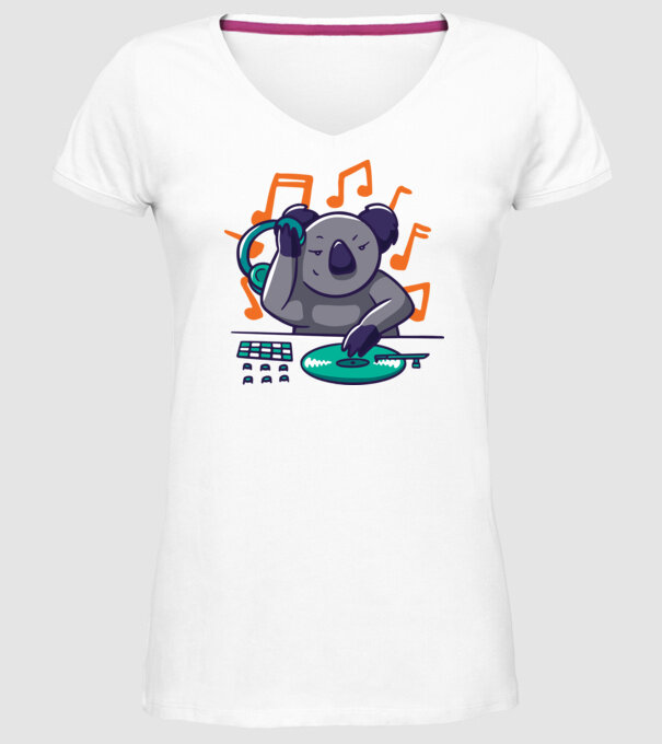 Koala DJ model alb pe tricou