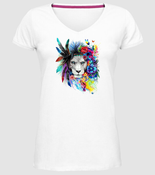 lion color jungle model alb pe tricou