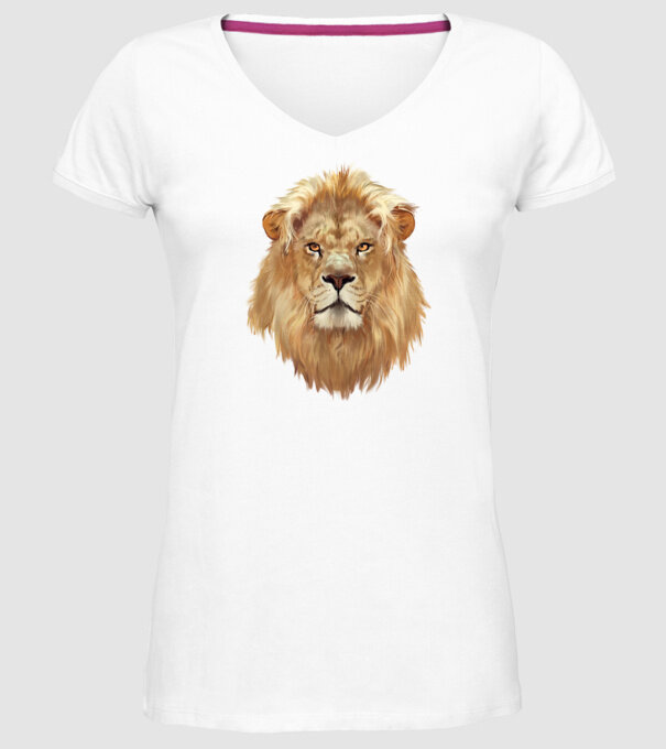 lion head paint model alb pe tricou