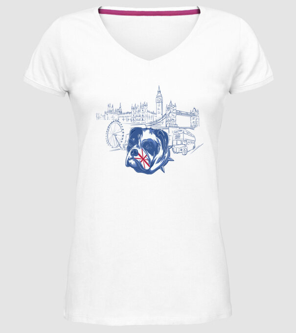 London Bulldog model alb pe tricou