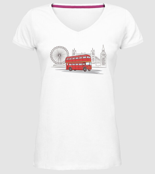 London Bus model alb pe tricou