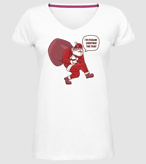 Moș Crăciun strecurându-se model alb pe tricou