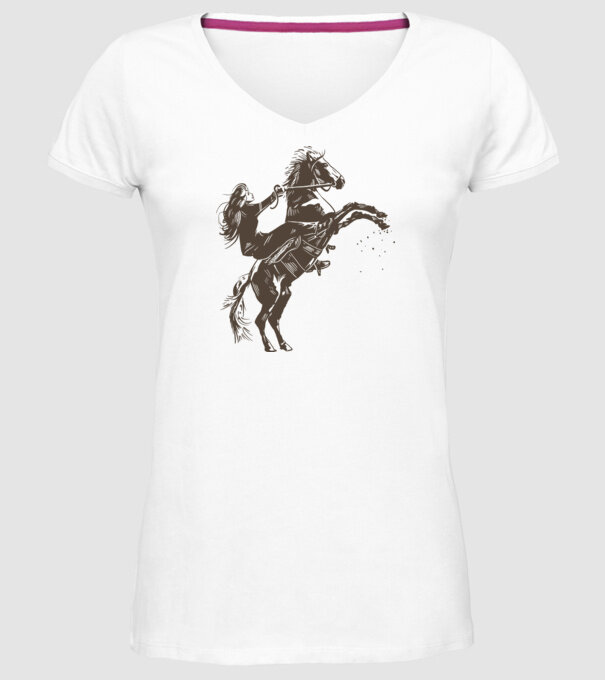 Fată cu cal model alb pe tricou