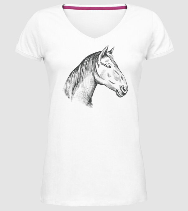 Desen cu cal model alb pe tricou