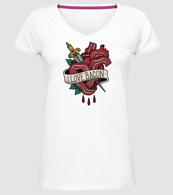 Love Bacon Tatuaj model alb pe tricou