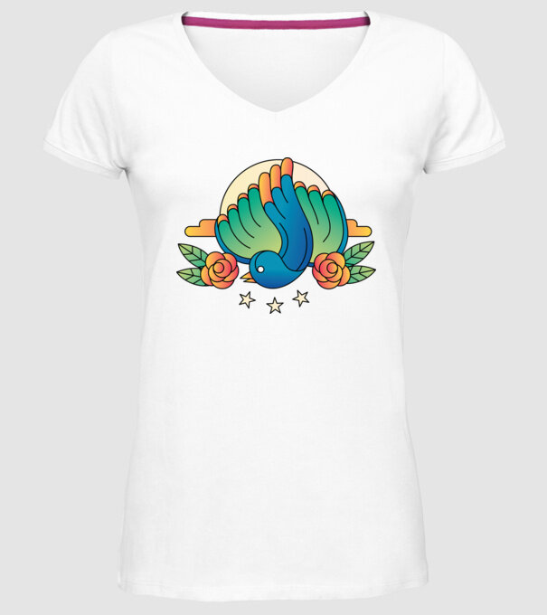 Motiv Pasăre model alb pe tricou