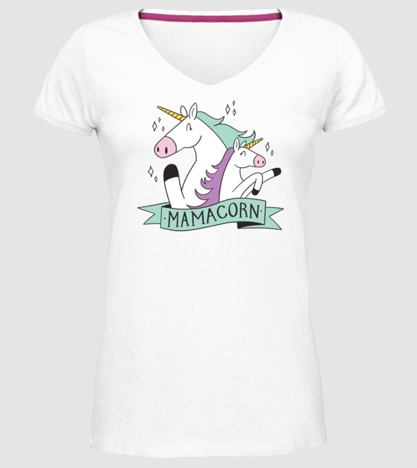 Mamacorn model alb pe tricou