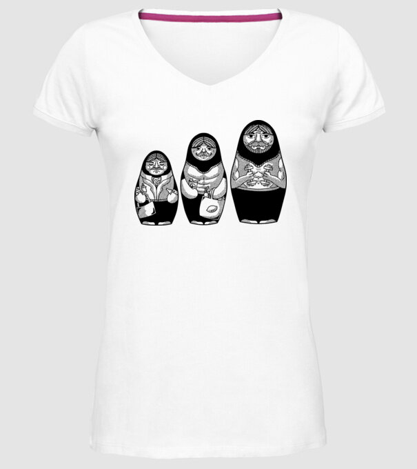 Păpuși Mamushka model alb pe tricou
