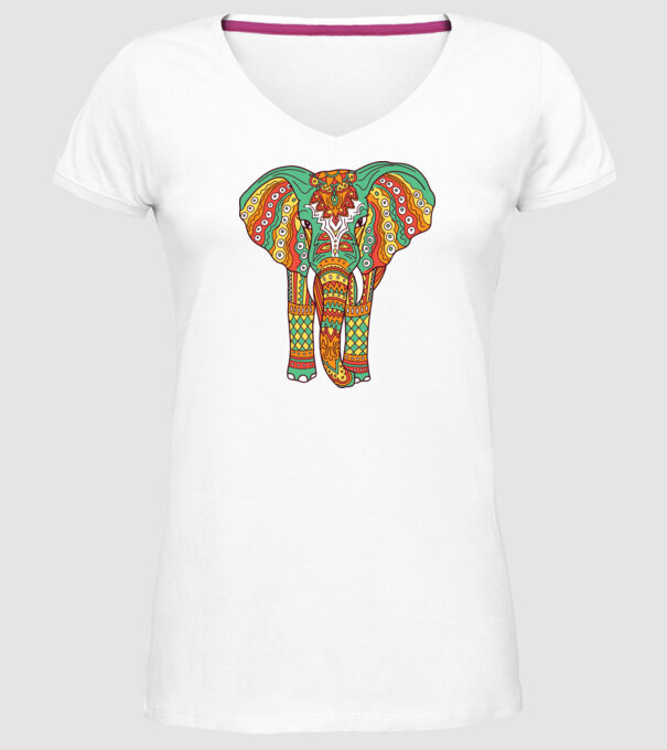 Mandala Elefant model alb pe tricou