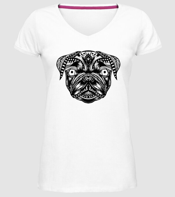 Mandala Cap Mops model alb pe tricou