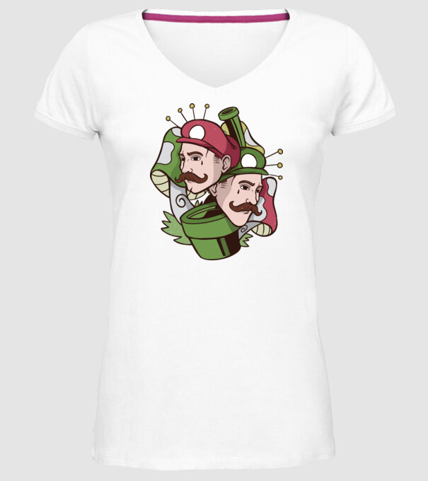 Mario și Luigi model alb pe tricou